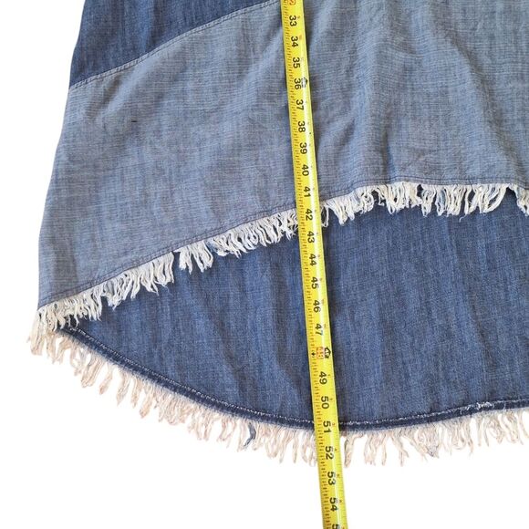 Hope & Harlow Denim Hi Low Tank Swing Dress Boho Fringe Hippie 2-tone Blue sz 12 - Picture 11 of 16